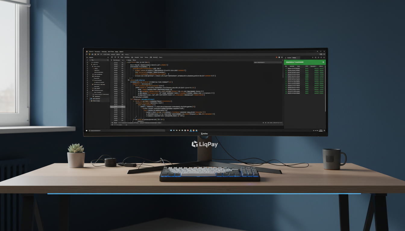 Laravel LiqPay payment integration — developer office with code editor showing API integration