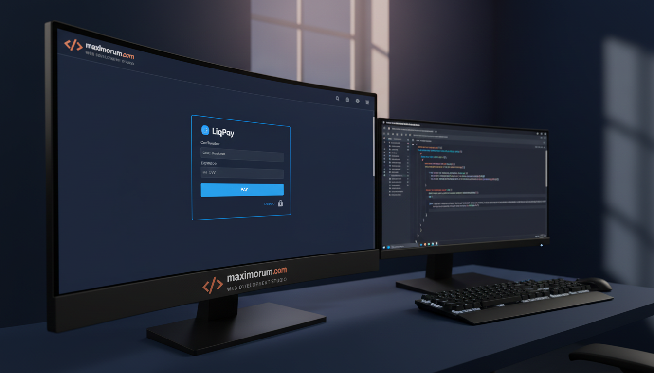 OpenCart checkout with LiqPay payment integration on a developer's monitor