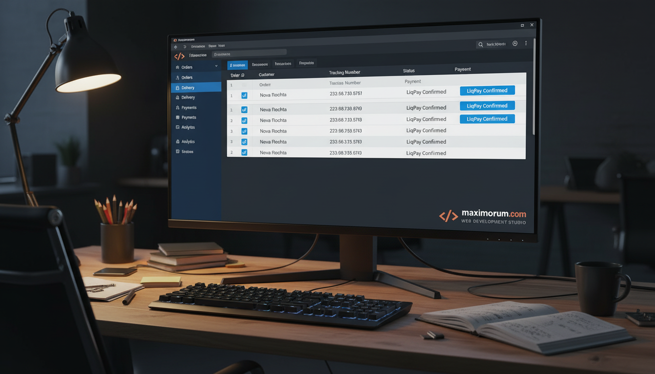 Laravel Filament admin dashboard on a developer monitor — MaxiMoruM