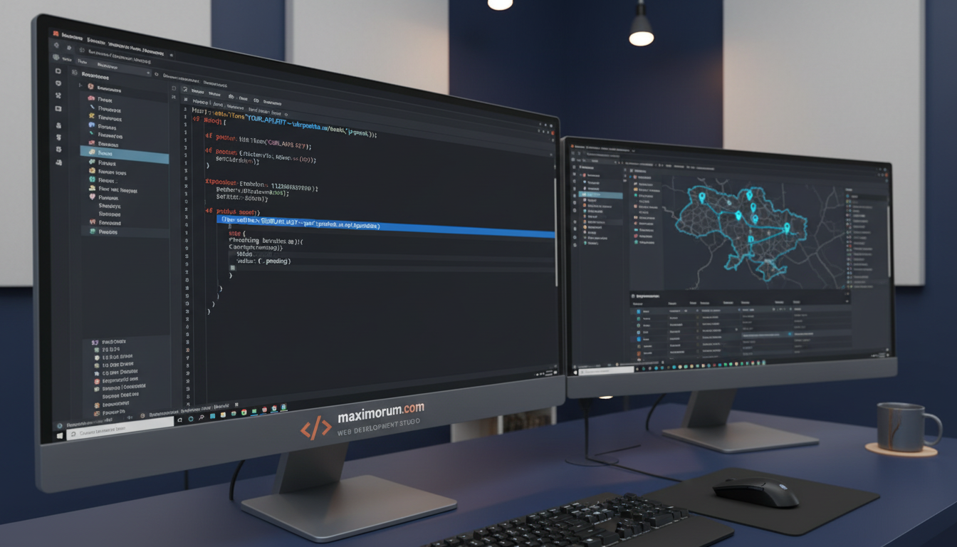 Laravel developer workstation showing Ukrposhta API integration code and shipping dashboard