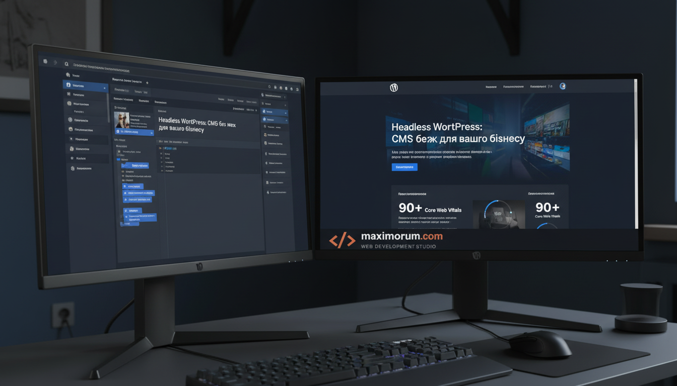 Подвійний монітор розробника: WordPress адмін-панель і Next.js фронтенд поряд