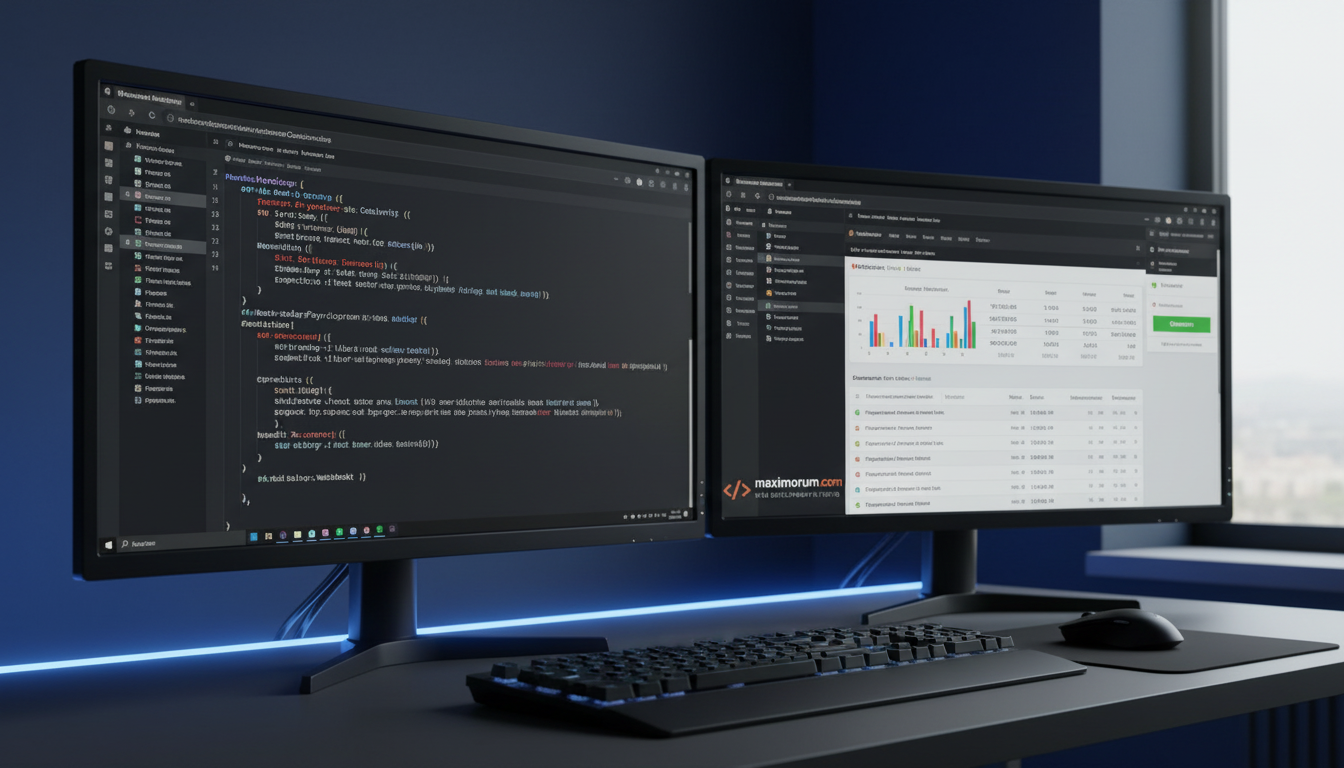 Laravel Monobank API integration — developer workstation with PHP code and merchant dashboard