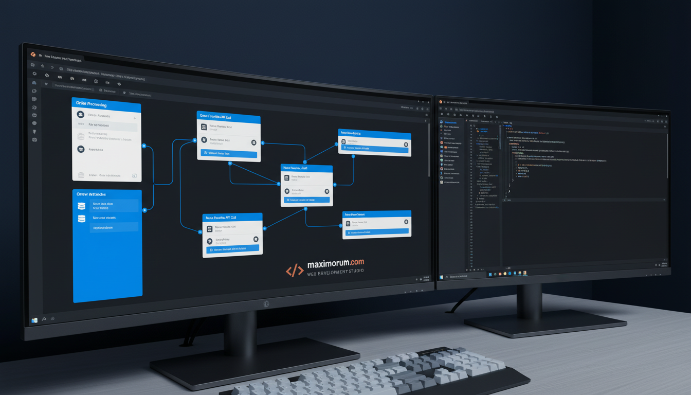 n8n workflow automation canvas connected to Laravel API — e-commerce order processing pipeline