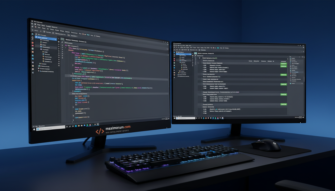 Laravel REST API developer workstation with VS Code and Postman open