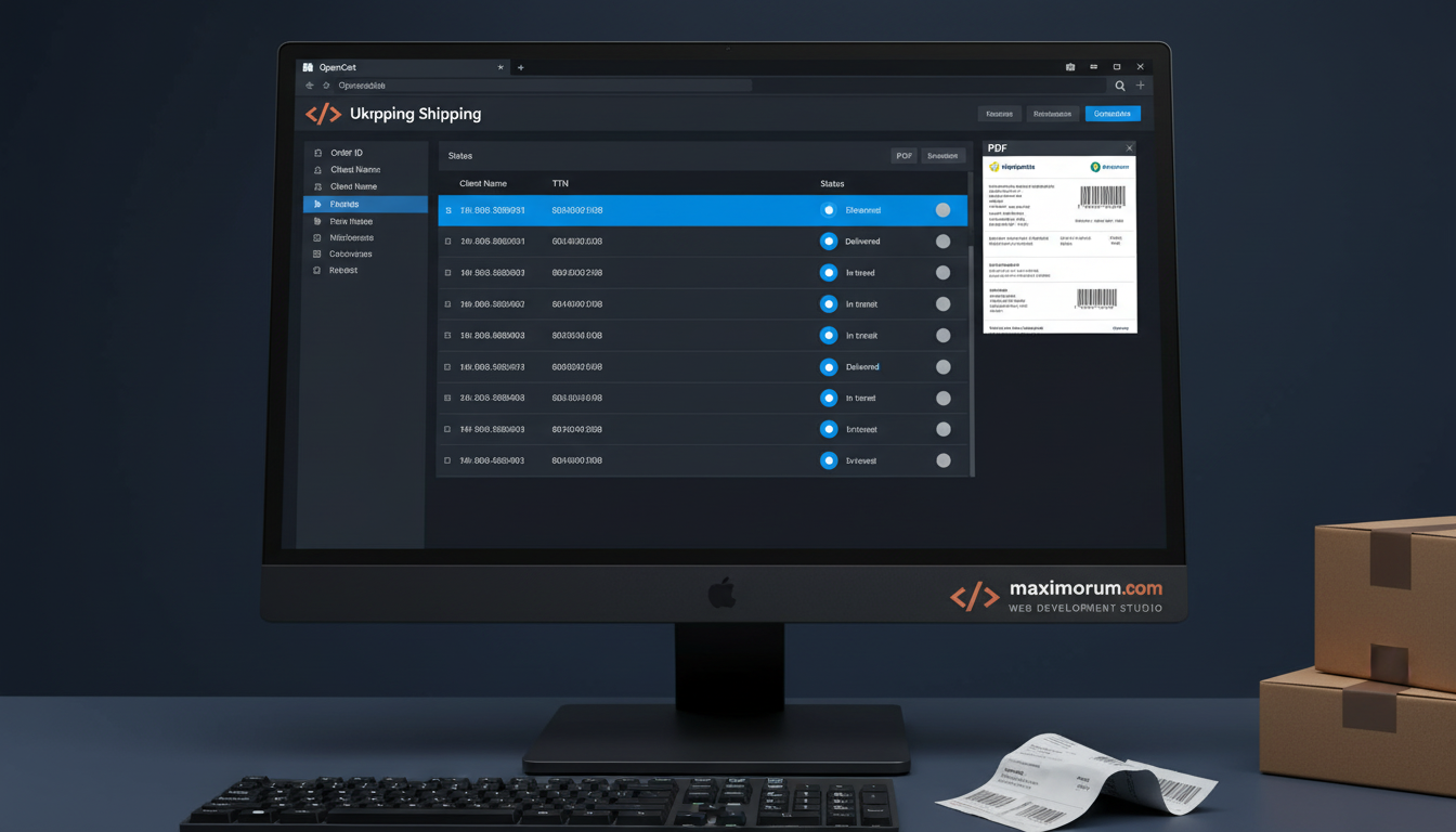 OpenCart адмін-панель з інтеграцією API Укрпошти: список замовлень з автоматично згенерованими ТТН та статусами доставки