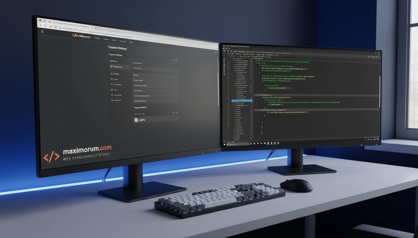 LiqPay WooCommerce integration — developer workstation with checkout and PHP code