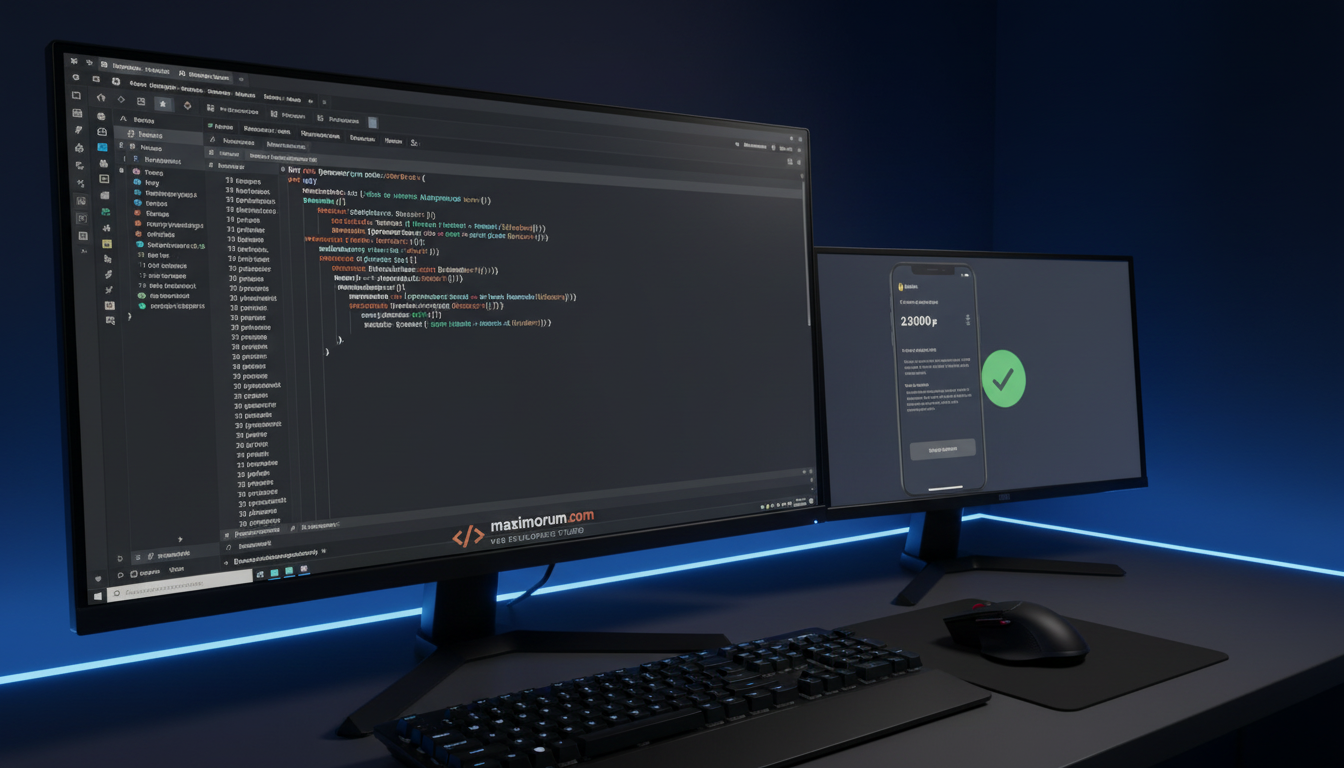 Розробник інтегрує Monobank Acquiring API у Laravel — код webhook-обробника на моніторі