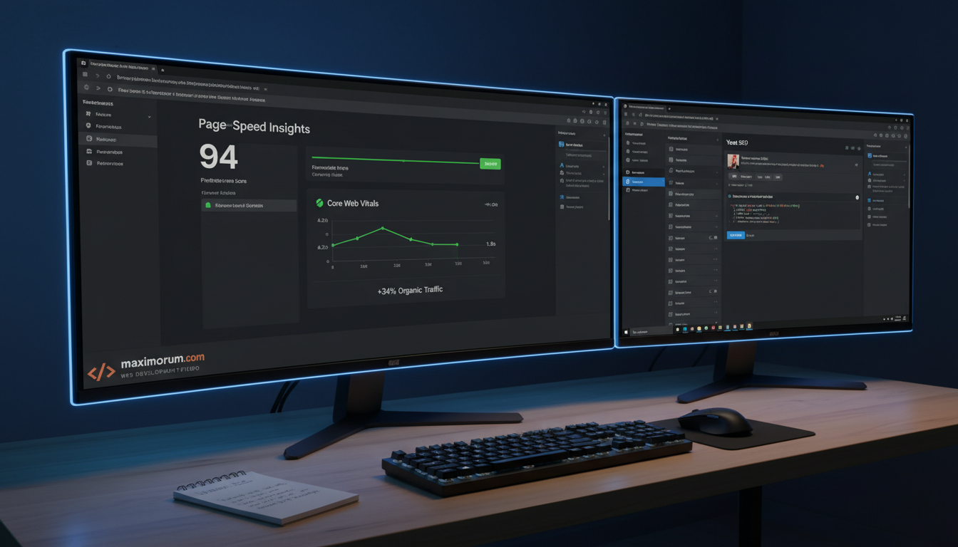 Google PageSpeed Insights dashboard показує покращення Core Web Vitals після WordPress SEO оптимізації