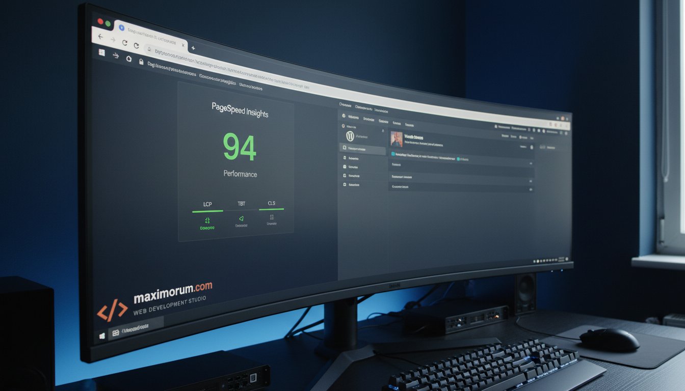 WordPress performance optimization dashboard showing PageSpeed score of 94