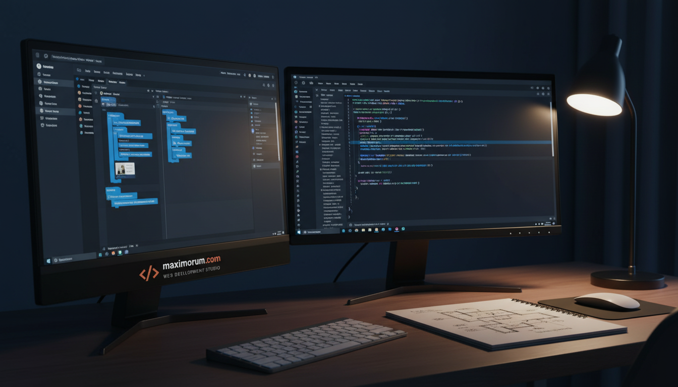 Дві робочі станції розробника: WordPress адмін-панель і Next.js код із GraphQL запитами