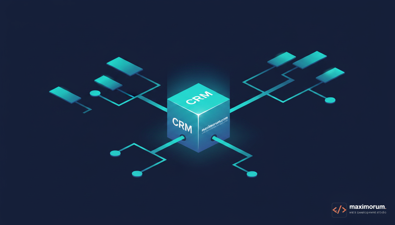 Abstract illustration of two workflow paths merging into a CRM data pipeline